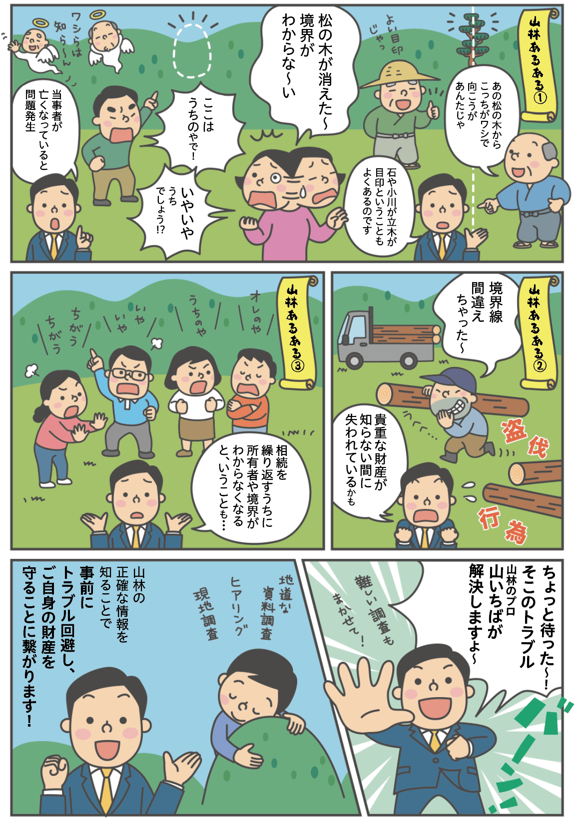 山林の境界線や権利関係を調査